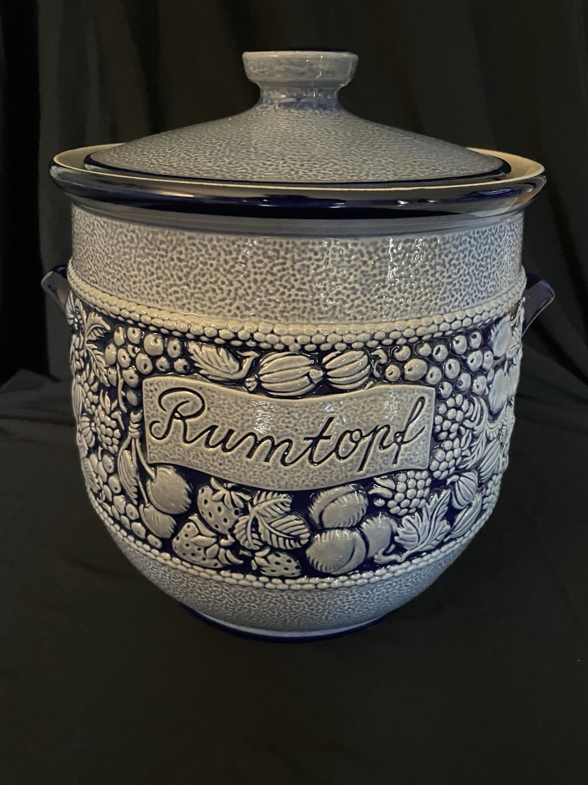 Vintage Marzi & Remy Rumtopf #3042 Blue Beige Fermenting Crock w/Lid 1960s