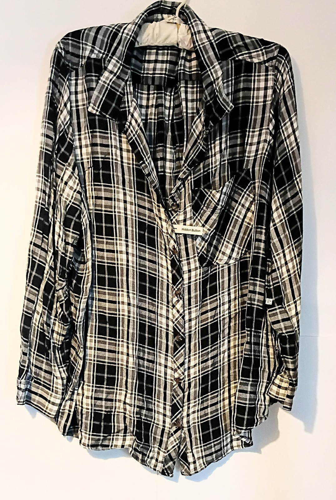 Terra Sky Warm Flannel Shirt Womens Plus Size 3X Black White Plaid Button Front