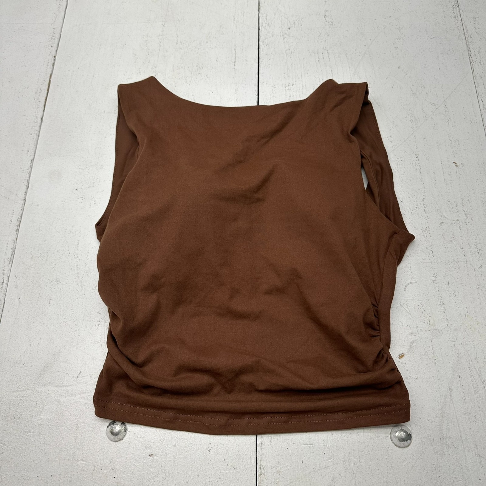 Shein Brown Sleeveless Ruched Padded Backless Tank Top Women\'s Size Small NEW