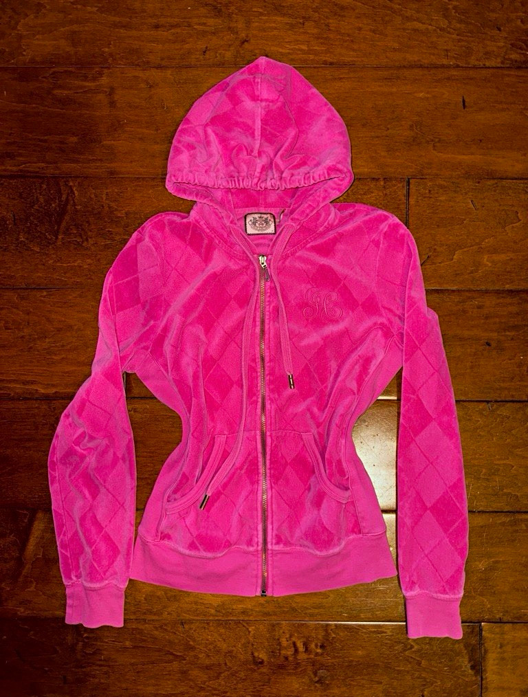 Juicy Couture Women\'s OG vintage Pink Velour Hooded Full Zip Logo Hoodie Size M Juicy Couture Women\'s OG vintage Pink Velour Hooded Full Zip Logo Hoodie Size M
