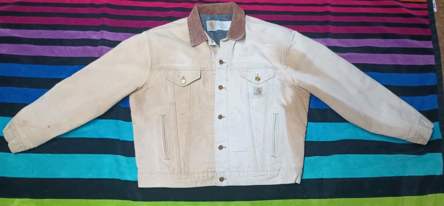 VTG Carhartt Cropped Chore Coat Blanket Lined USA Distressed/Thrashed 