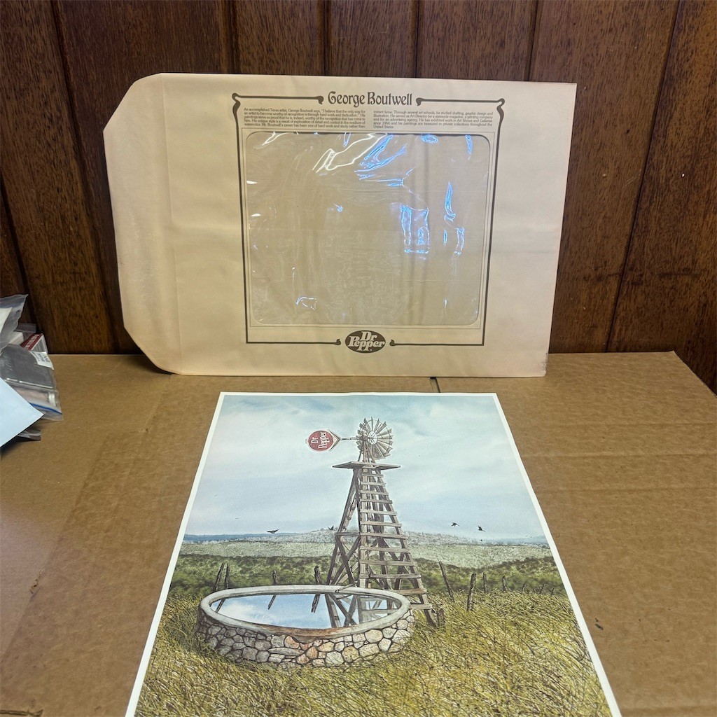Vintage 1976 Dr Pepper Texas Windmill Promotional Lithograph Print 12x16