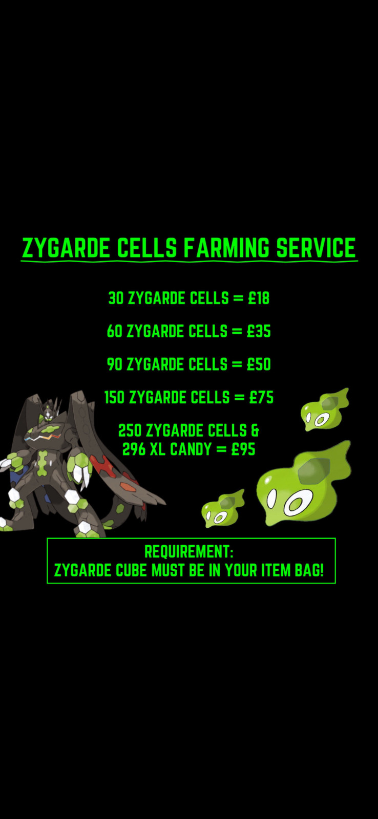 Pokémon Go Zygarde Cells X30/READ DESCRIPTION