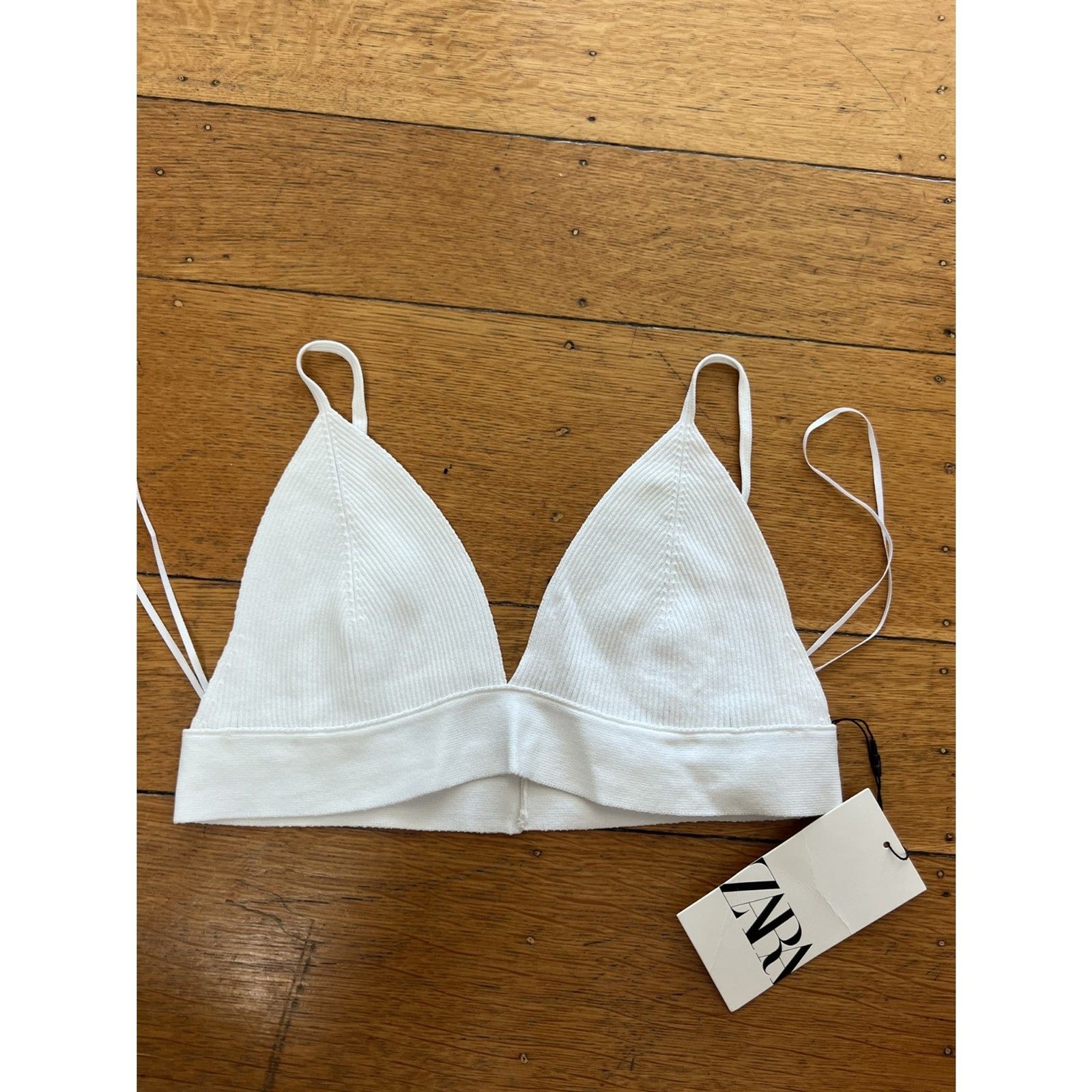 NWT Zara Ribbed Triangle Bralette, White, Size S NWT Zara Ribbed Triangle Bralette, White, Size S
