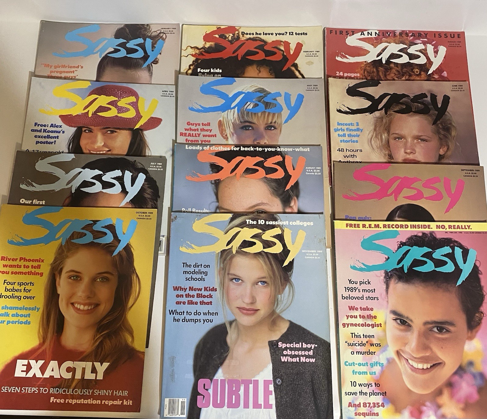 Sassy Teen Magazine 1989 Complete Set. Vintage 12 Magazines Lot January-December