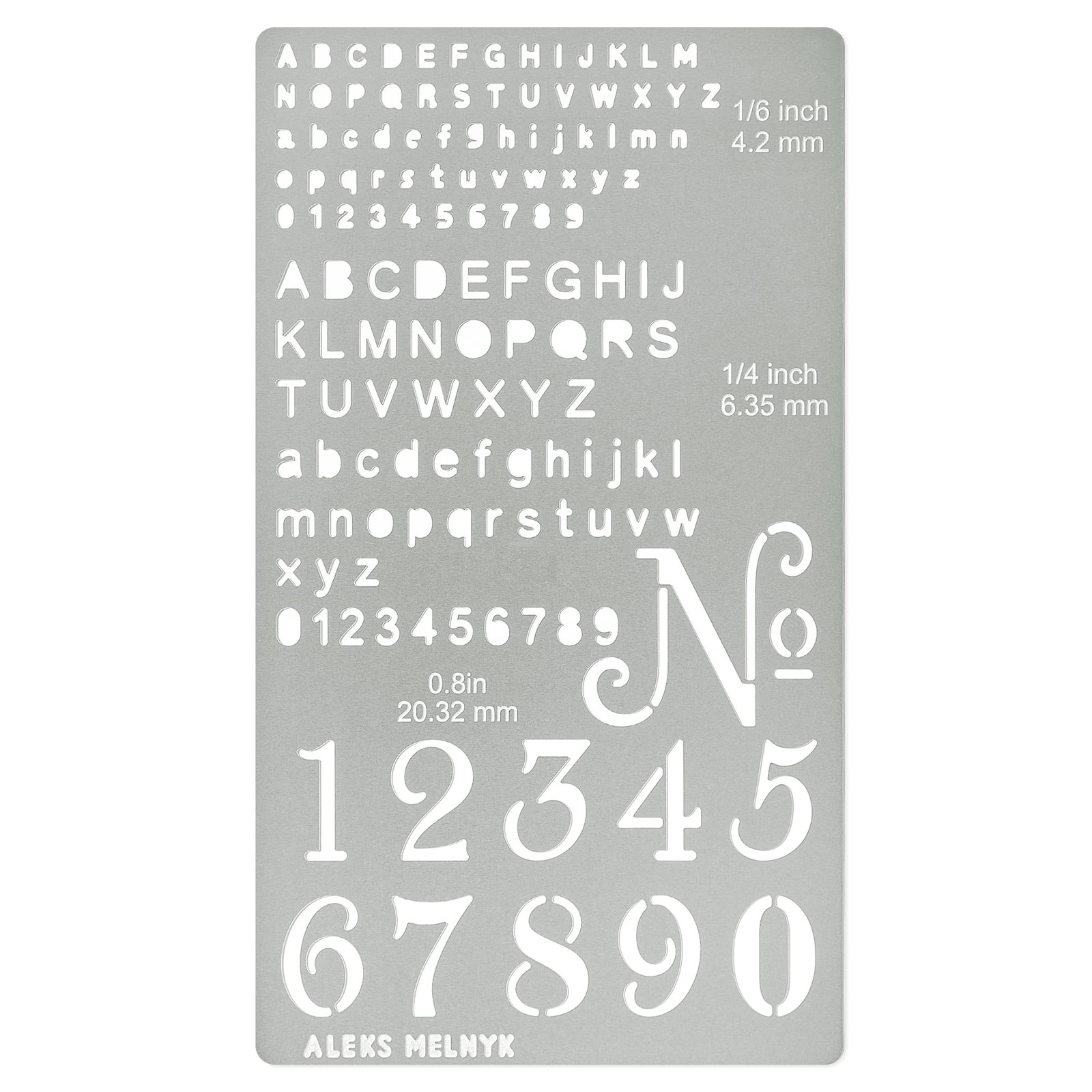 Aleks Melnyk No.422 Metal Stencil, Tiny Letters, 10.2 cm x 17.8 
