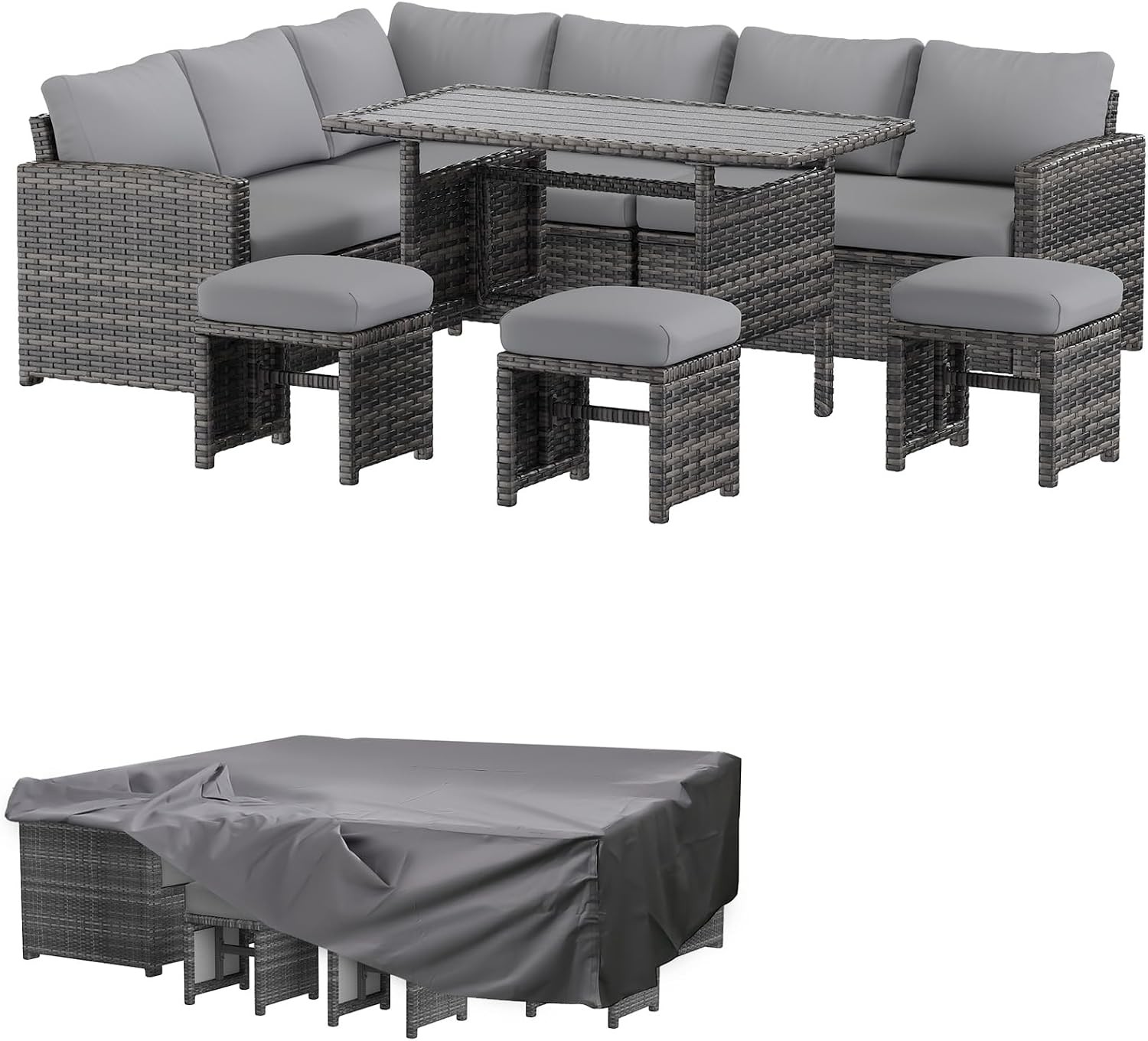 Outdoor Patio Furniture Set Cover Waterproof Grey 7-Piece Sectional Table Chairs