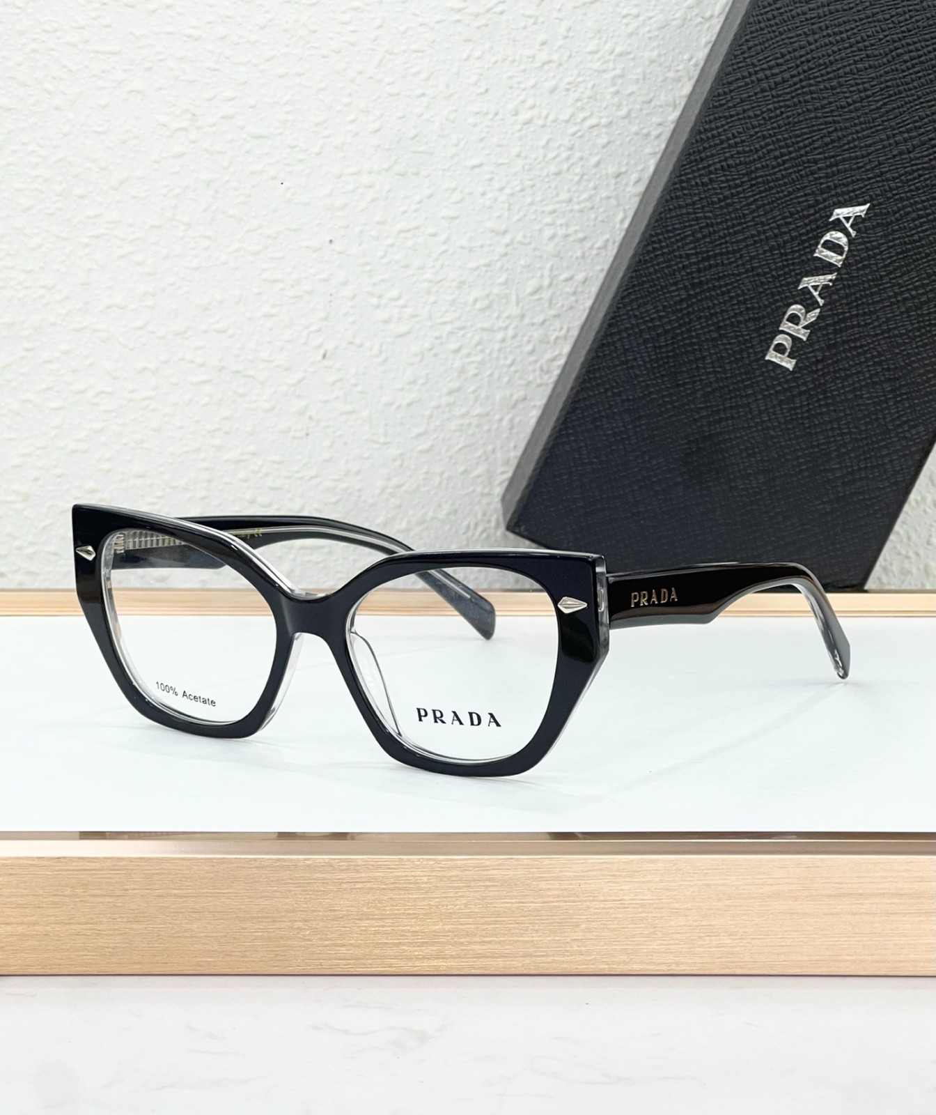 PRADA QM5538 Black Cat Eye Eyeglasses Silver Accent Luxury Optical Frame