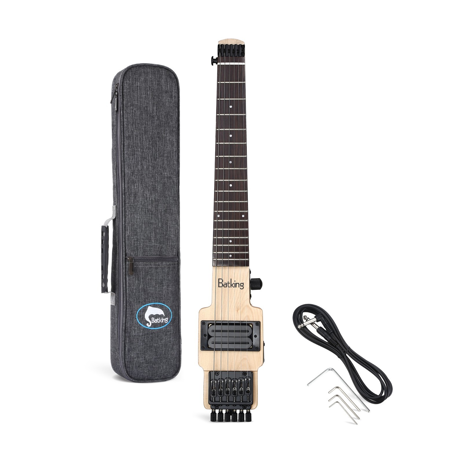 Batking Mini Travel Guitar Electric Headless Guitar Brass Fix Bridge with Gigbag