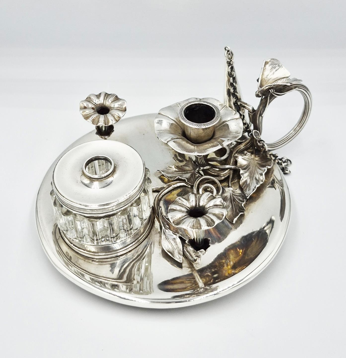FINE EARLY VICTORIAN STERLING SILVER NATURALISTIC INKSTAND London 1839