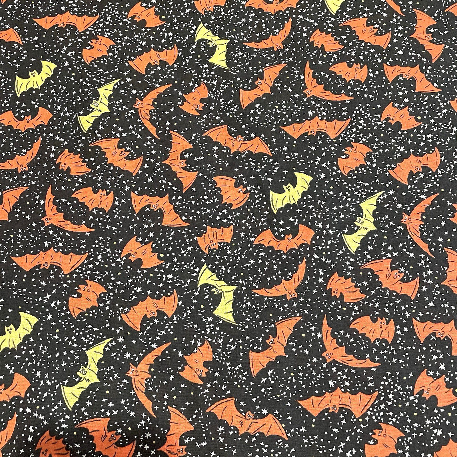 Vintage Halloween Black White Orange Yellow Bats Halloween 1.20 Yd x 44 in Wide