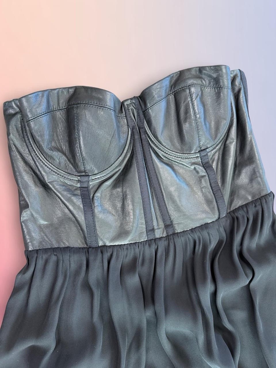 Alice + Olivia Black Corset Dress Leather Silk Bustier Whimsygoth Date Night 6
