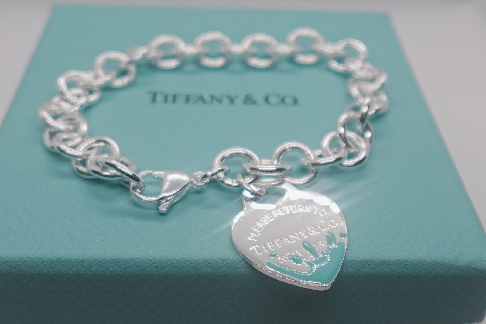 NewTllFANYCoSterling Silver Jewelry Heart Tag bule Bracelet
