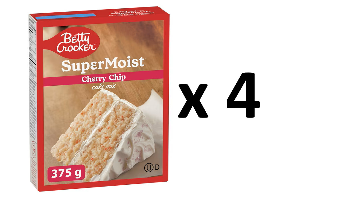 Betty Crocker Super Moist Cherry Chip Cake Mix 375g - 4 Pack Baking Mix