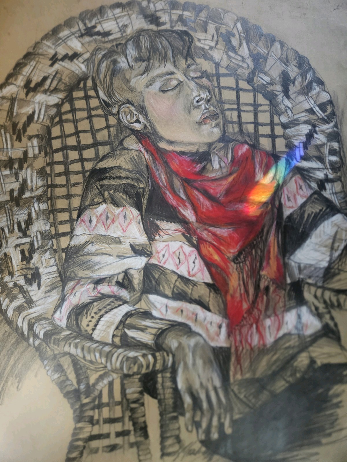 Signed Original Figurative Portrait Drawing, Pastel & Graphite Pencil Paper