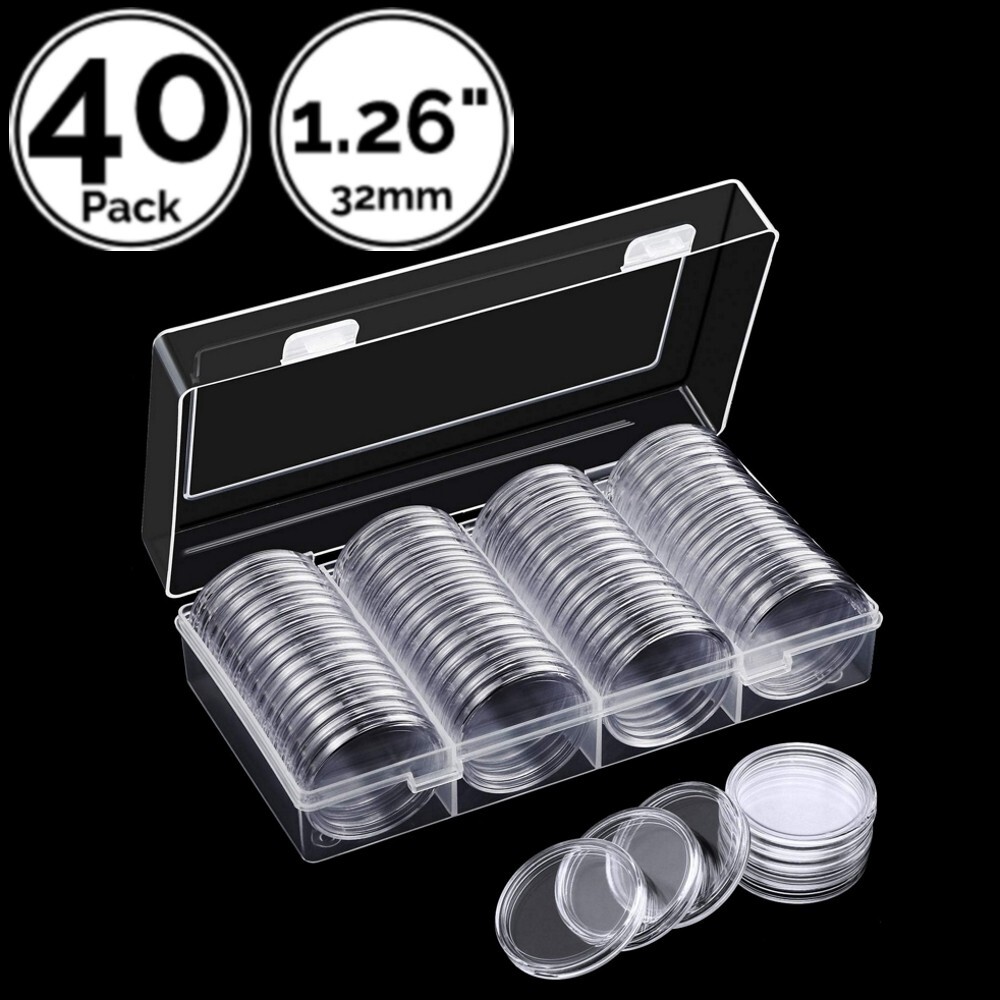 40 Pack 1.26 IN 32 mm Coin Capsule Holders w/ Case