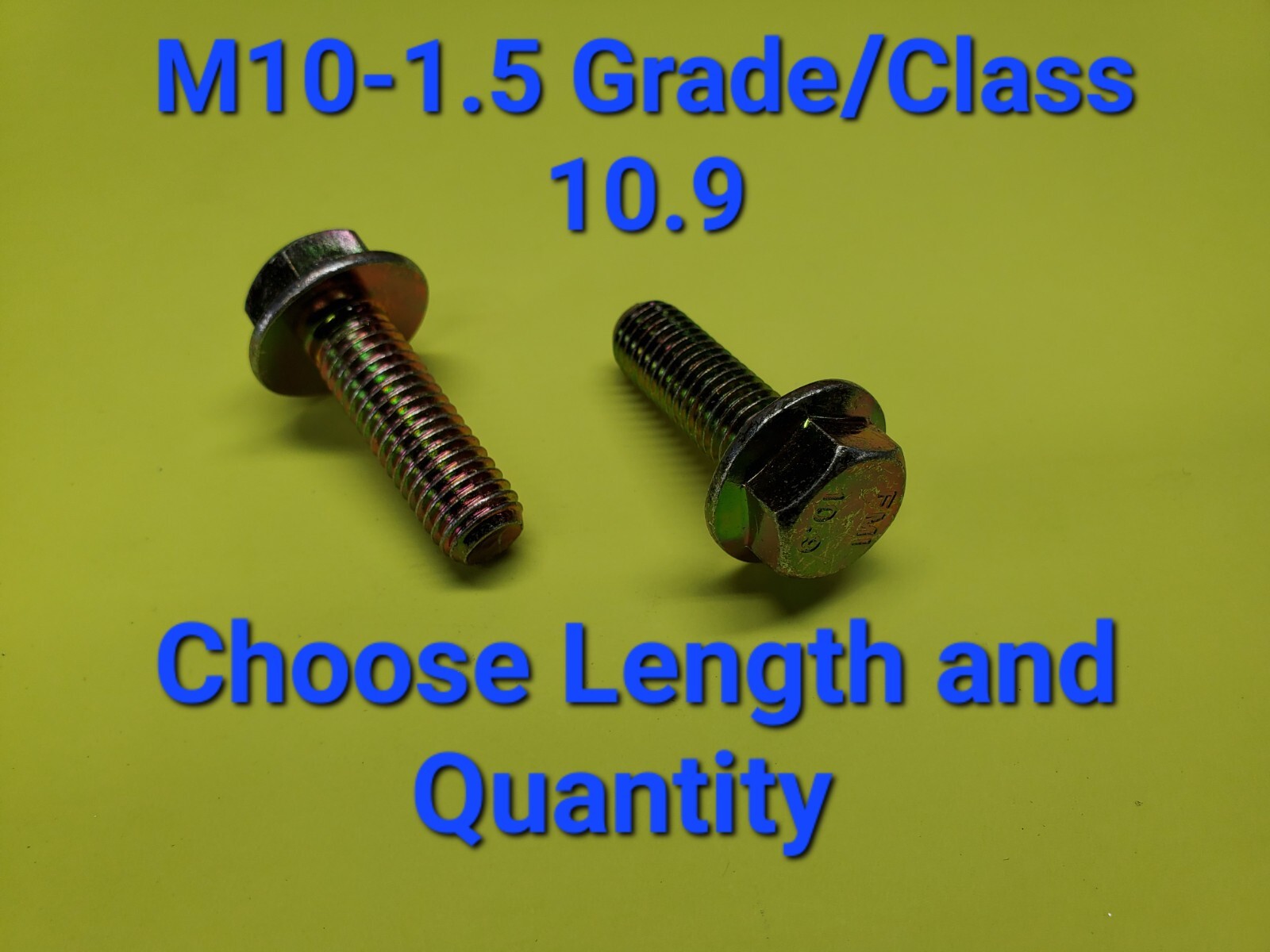 M10-1.5 x (CHOOSE LENGTH & QUANTITY) Class 10.9 Metric Flange Bolts Yellow Grade