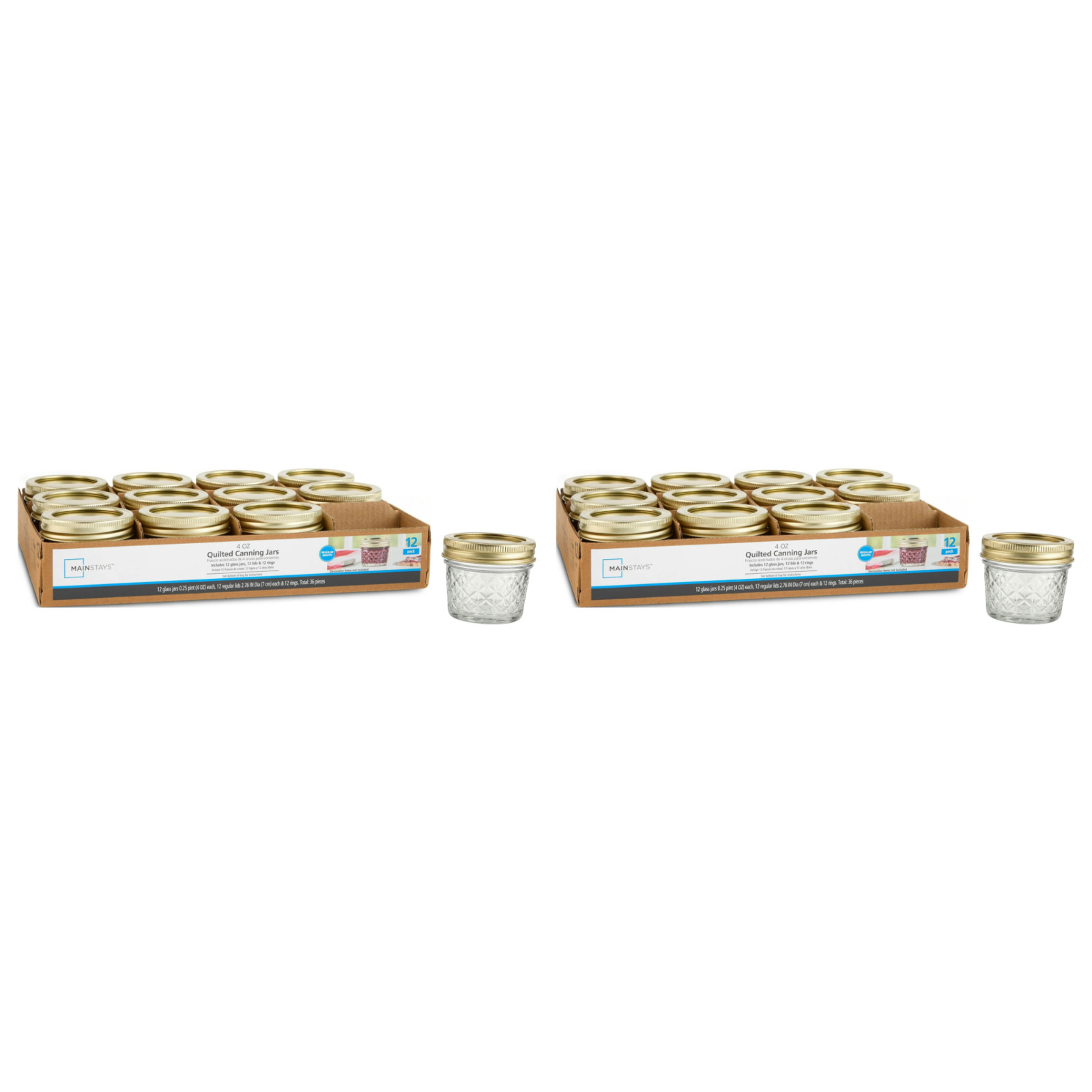 Mainstays 4 oz Mason Jars Regular Mouth with Lids & Rings 24-Pack