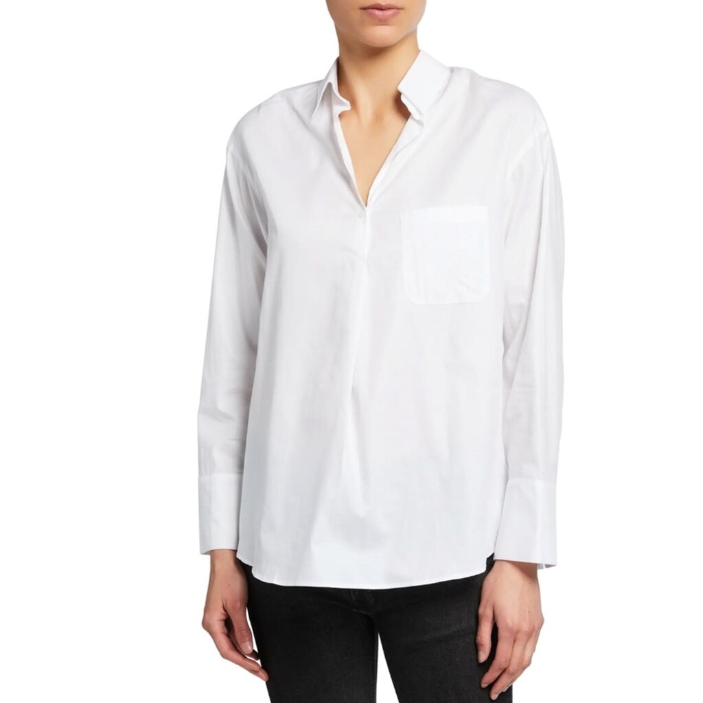 Harshman Ari Cotton Poplin Popover Shirt White Sz XS