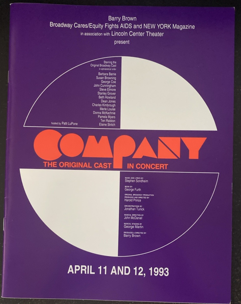 Sondheim’s COMPANY, Original Broadway Cast, 1993 Reunion Concert, Program LCT NY