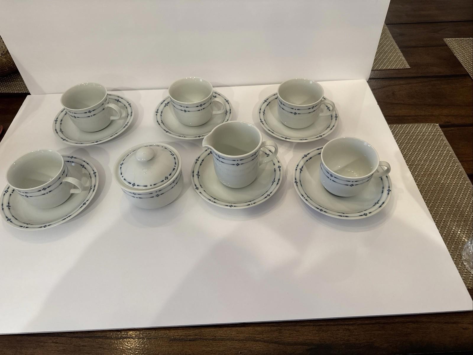 Mid Century 5 Cups, Saucers, Sugar And Creamer Set , Ceramate By Ranmaru , Japan