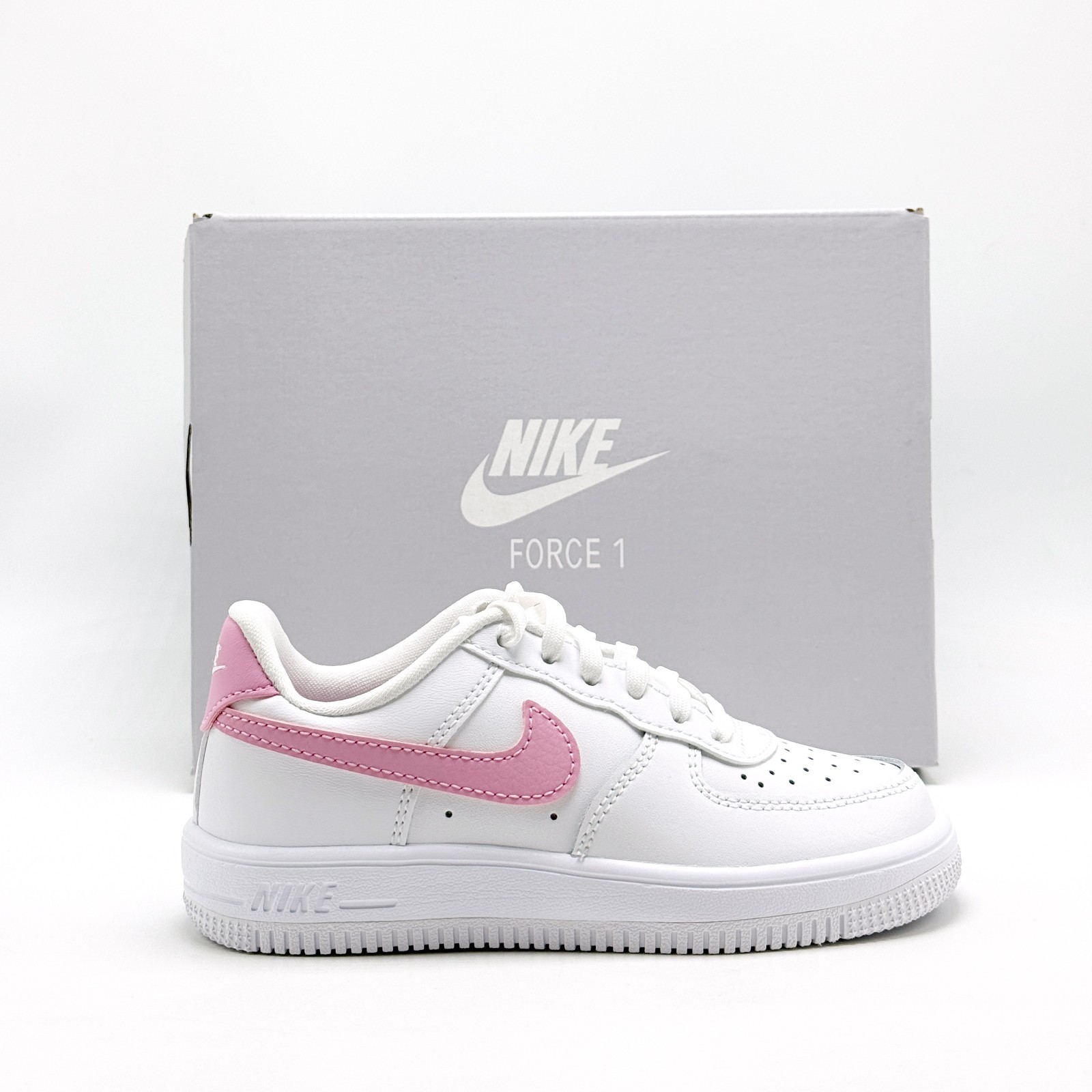 *NEW* Little Kids' Nike Force 1 Low Lace (PS) WHITE / PINK RISE (IF1673 124) 👍