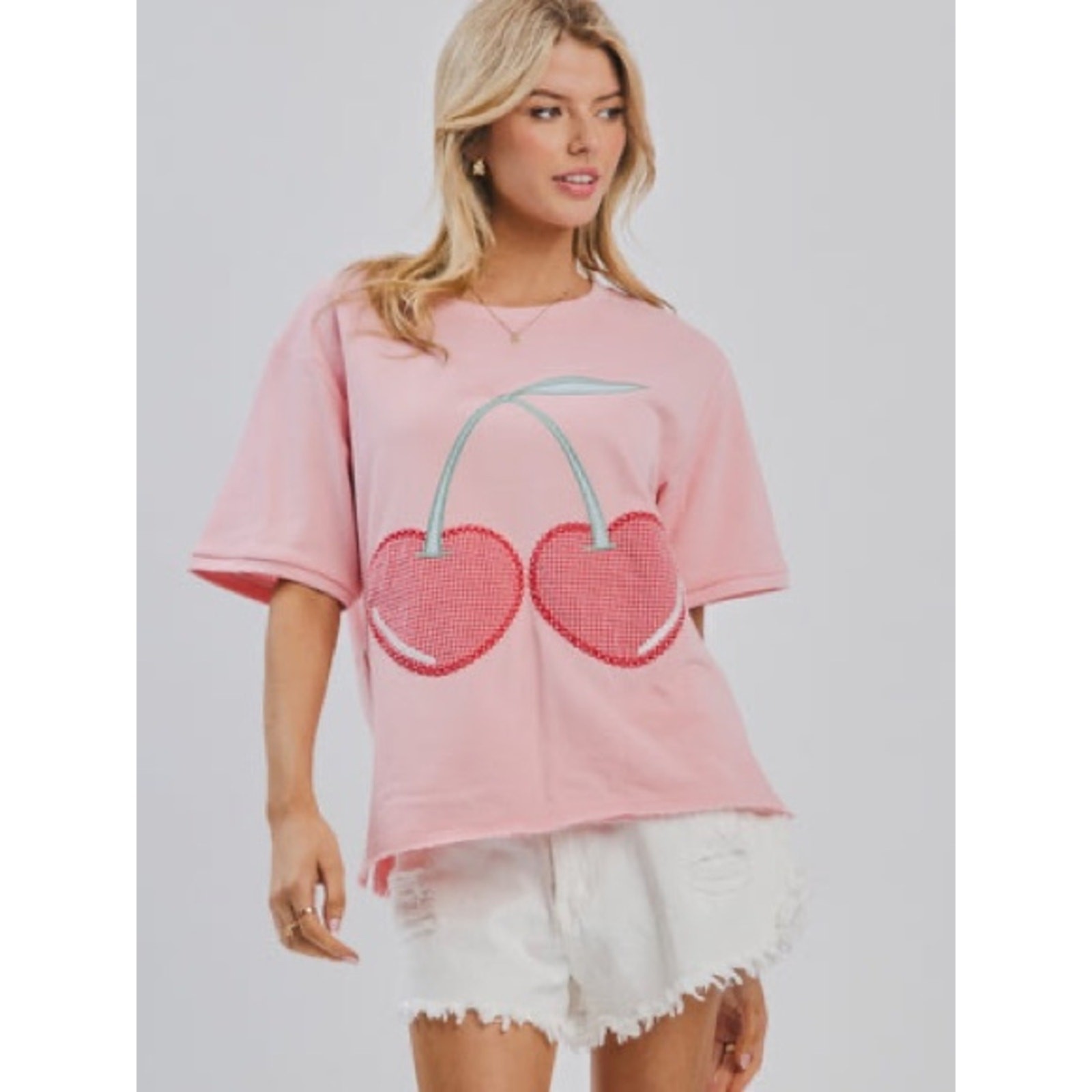 Oddi Cherry Motif Patched Top in Pink Oddi Cherry Motif Patched Top in Pink