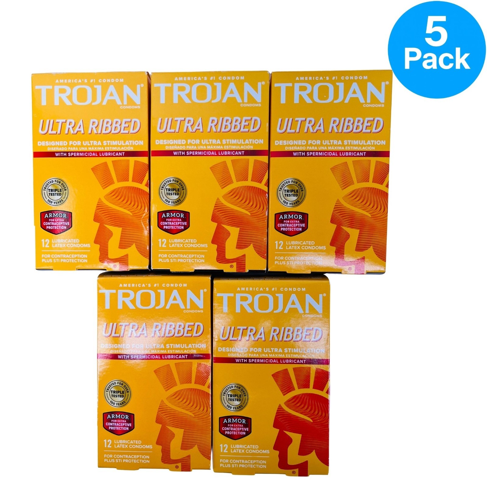 Trojan Ultra Ribbed Lubricated Latex Condoms 12 Count 5 Pack New Trojan Ultra Ribbed Lubricated Latex Condoms 12 Count 5 Pack New