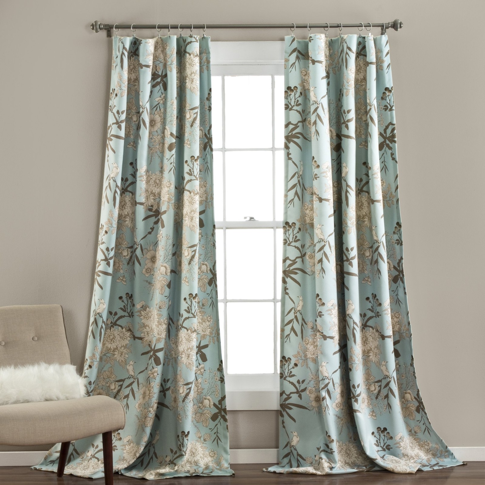 Lush Decor Botanical Garden Curtains Floral Bird Print Light Filtering Window...