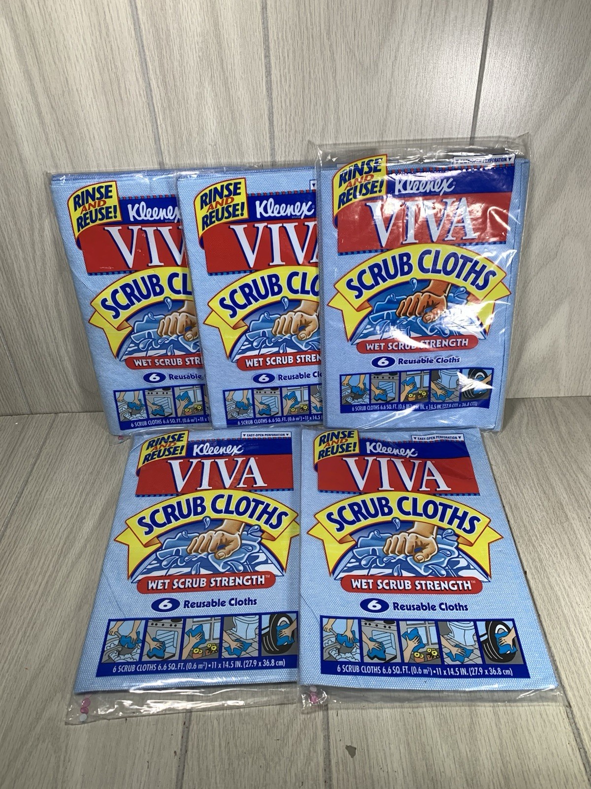 Vintage Reusable Cloths Kleenex Viva Scrub Wipes 6 Count Package New Lot 5