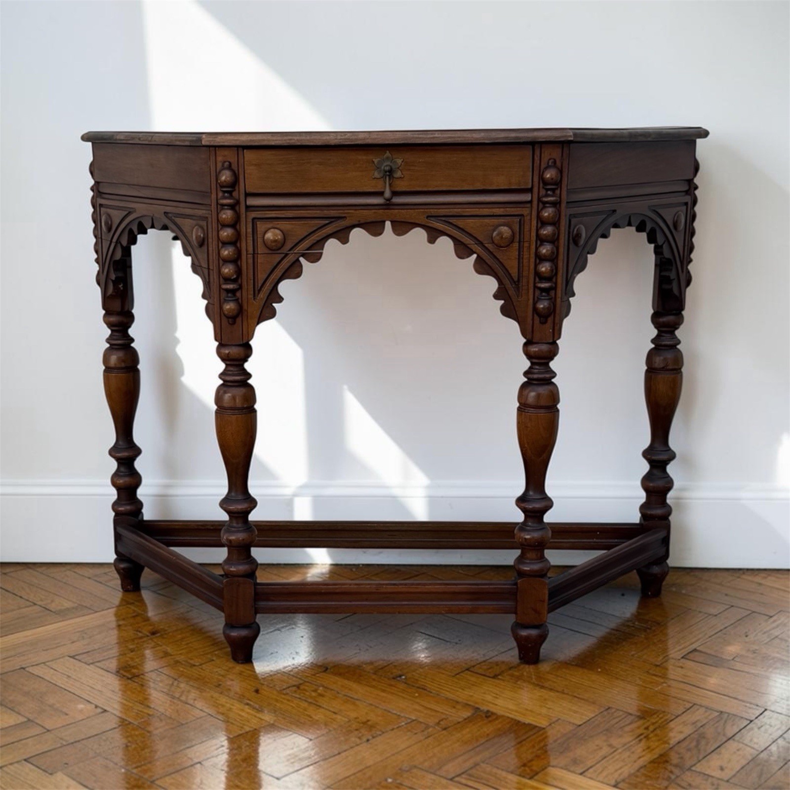 Antique Berkey & Gay Jacobean Revival Walnut Console Hall Table