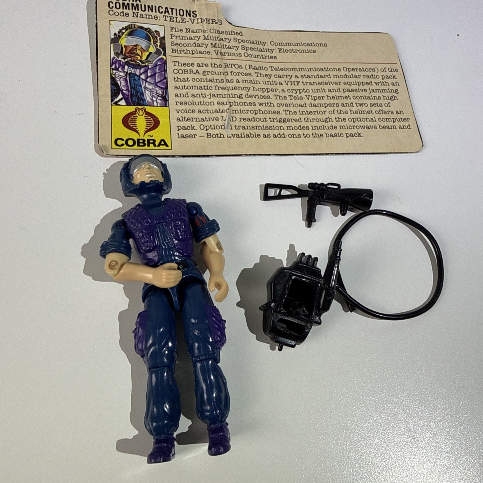 GI Joe Tele Viper 1985 v1 *100% COMPLETE w/File Card, Near Mint* Cobra Vintage GI Joe Tele Viper 1985 v1 *100% COMPLETE w/File Card, Near Mint* Cobra Vintage