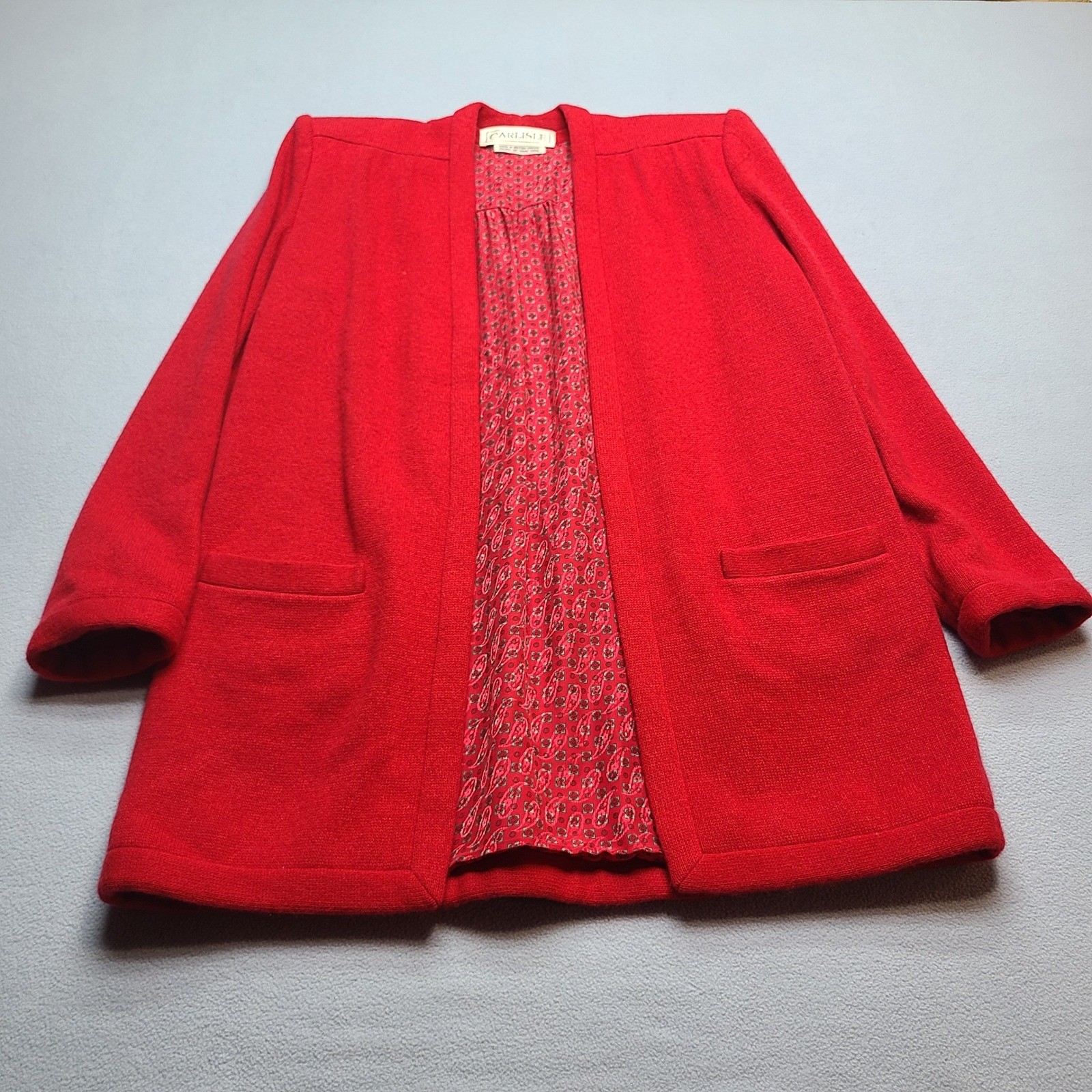 Carlisle Wool Silk Cardigan Jacket Womens 4 Red Excellent Vintage Lined Pocket
