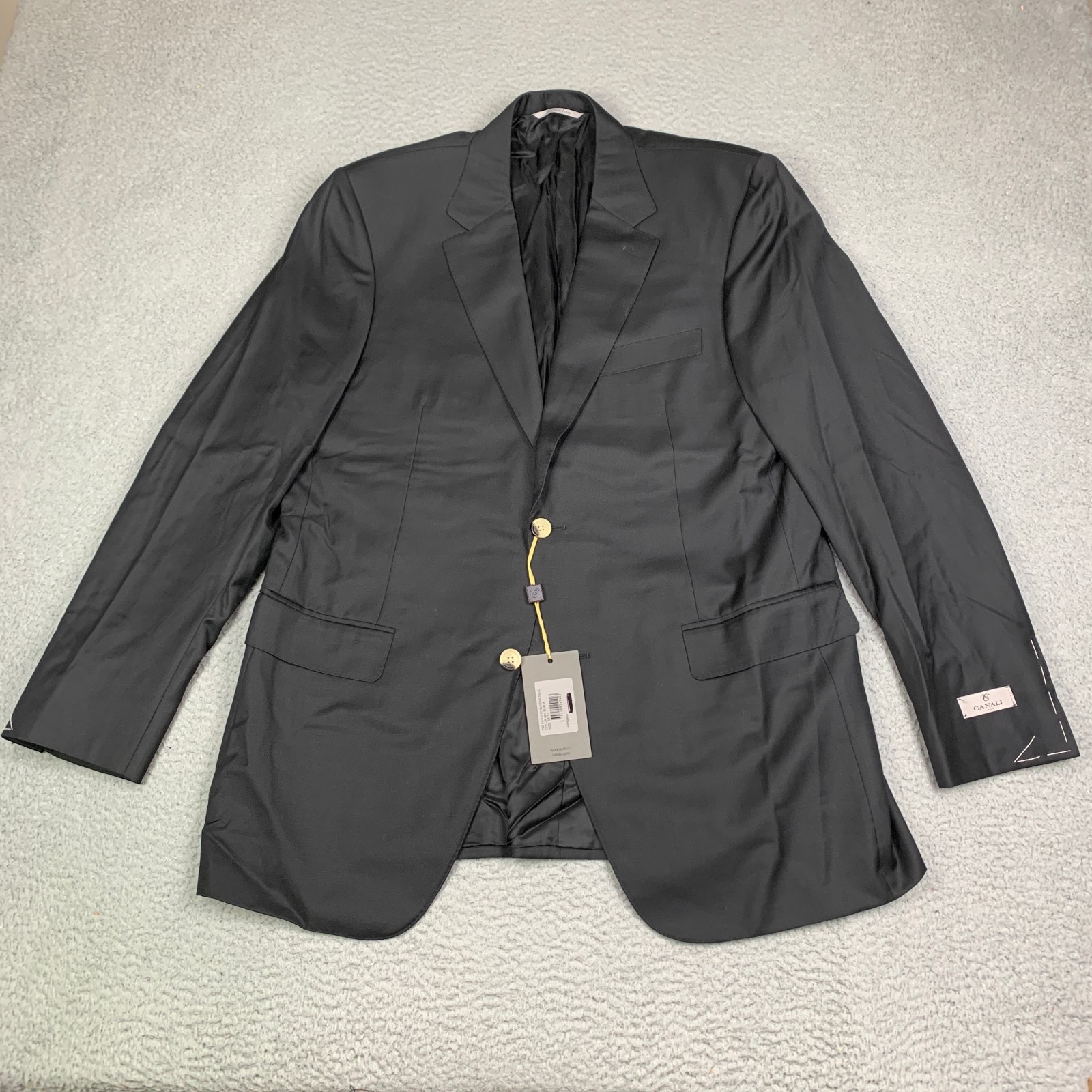 Canali 1934 Jacket 56 L Black Wool Unfinished Cuff Coat Made in Italy NEW