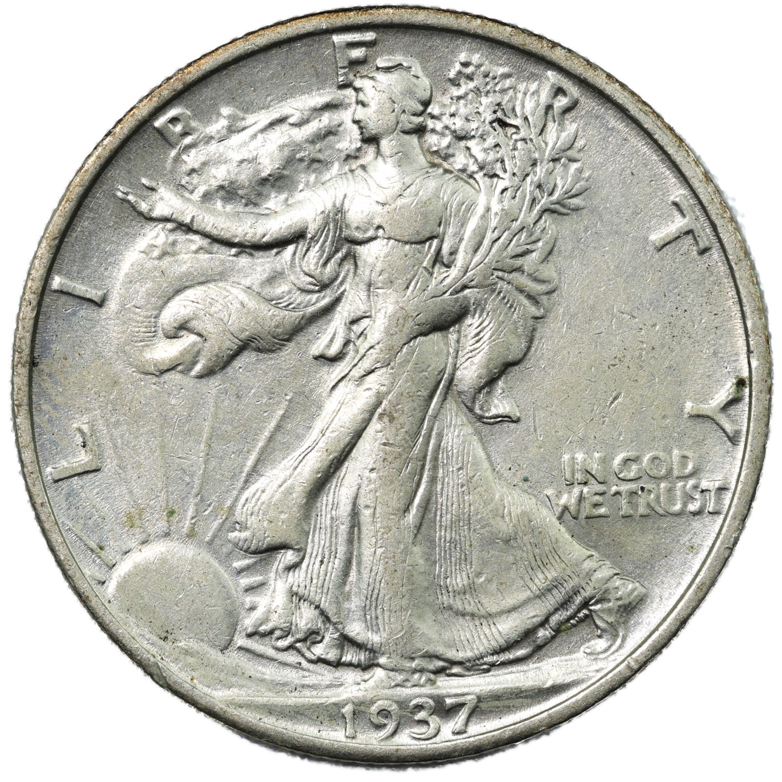 1937-S San Francisco Walking Liberty Half Dollar 50C AU Cleaned Detail