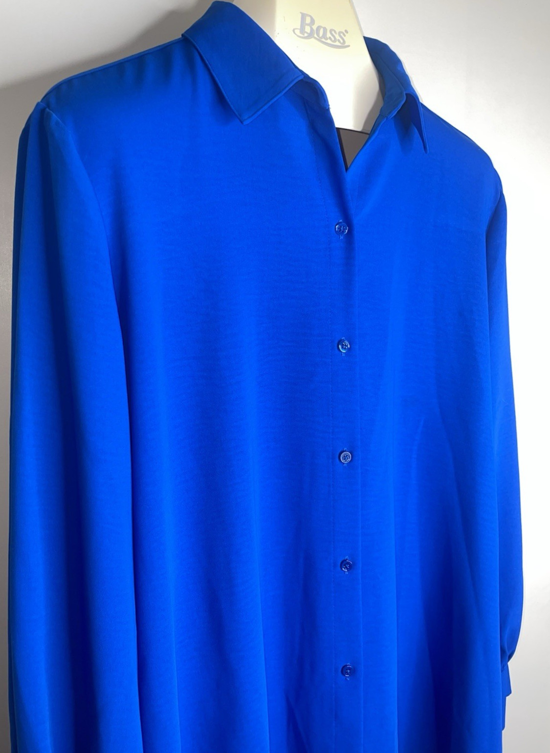 Investments Plus Size Woman 1X Cobalt Blue Button Up Long Sleeve Blouse Top