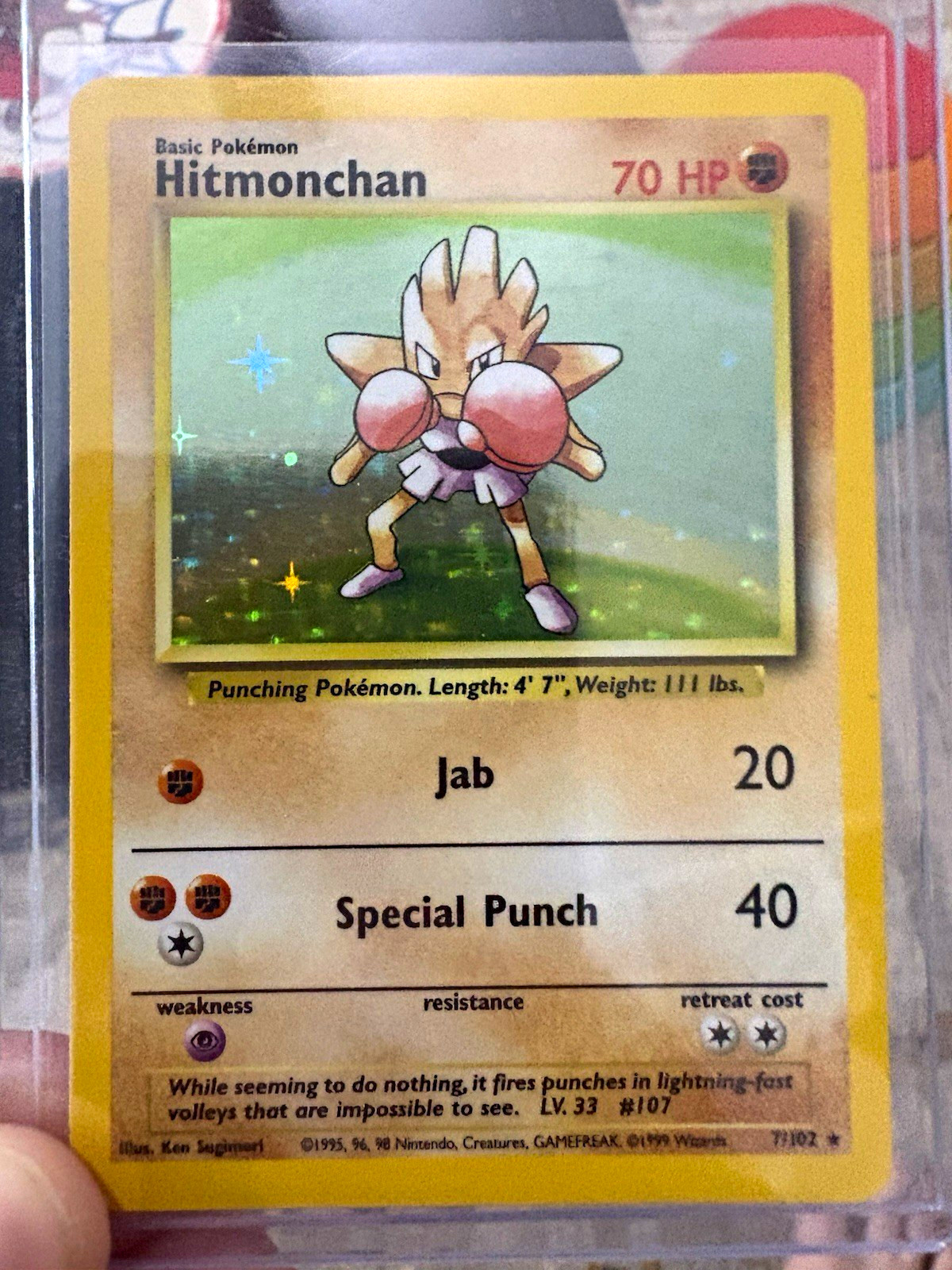 Base Set Hitmonchan Holo Rare #7/102 70 HP Wizards of the Coast 1999 Base Set Hitmonchan Holo Rare #7/102 70 HP Wizards of the Coast 1999