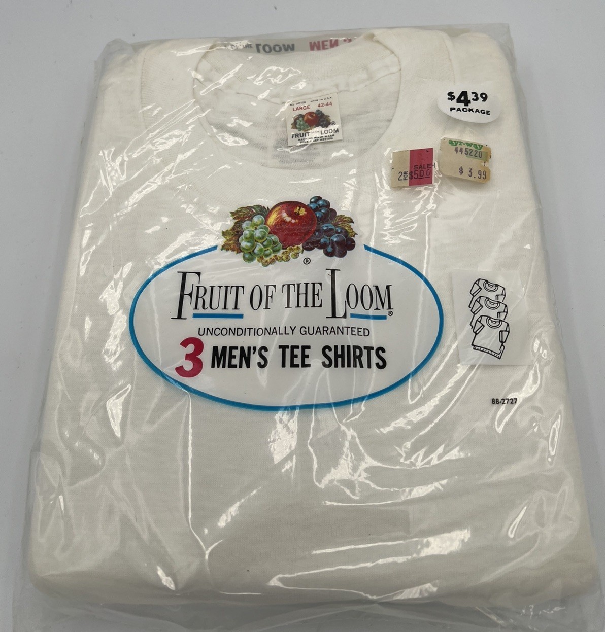 Vintage Fruit of the Loom Mens Tee Shirts Large 42-44 3 Pack USA NOS Sealed