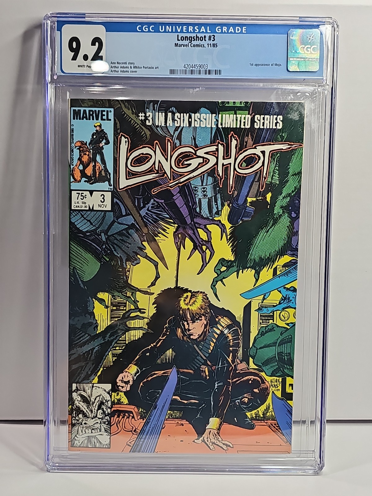 Longshot 3 CGC 9.2 NM 1st appearance of Mojo Arthur Adams