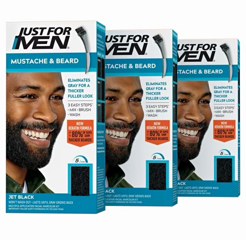 Just For Men M-60 Jet Black Mustache & Beard Hair Color Kit Brush-In, Keratin Just For Men M-60 Jet Black Mustache & Beard Hair Color Kit Brush-In, Keratin