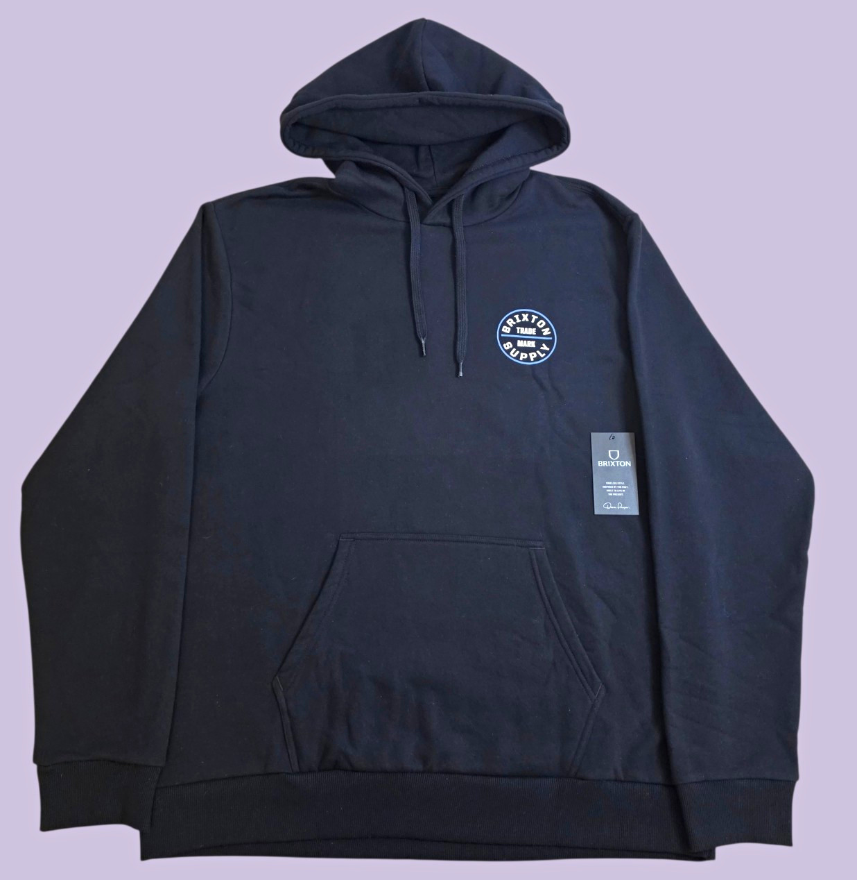 Brixton Men\'s Graphic Logo Pullover Hoodie Black XL Kangaroo Pocket