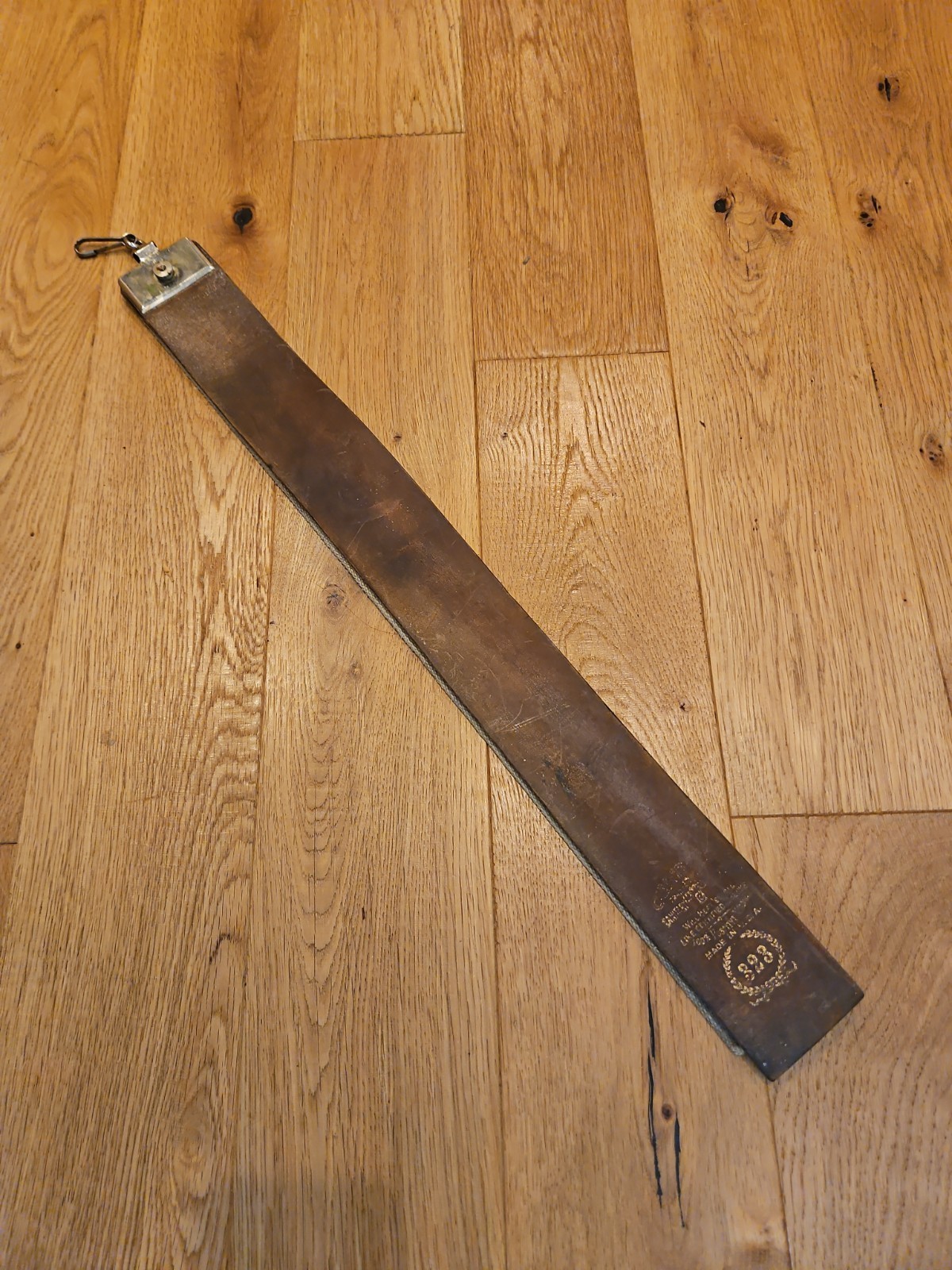 Vintage Sanitary No 323 Razor Strop EM Mfg Co Barber Shave Leather Linen Canvas
