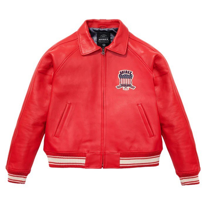 Avirex Men's Real Leather Jacket Sheepskin Flight Bomber American Varsity Jacket