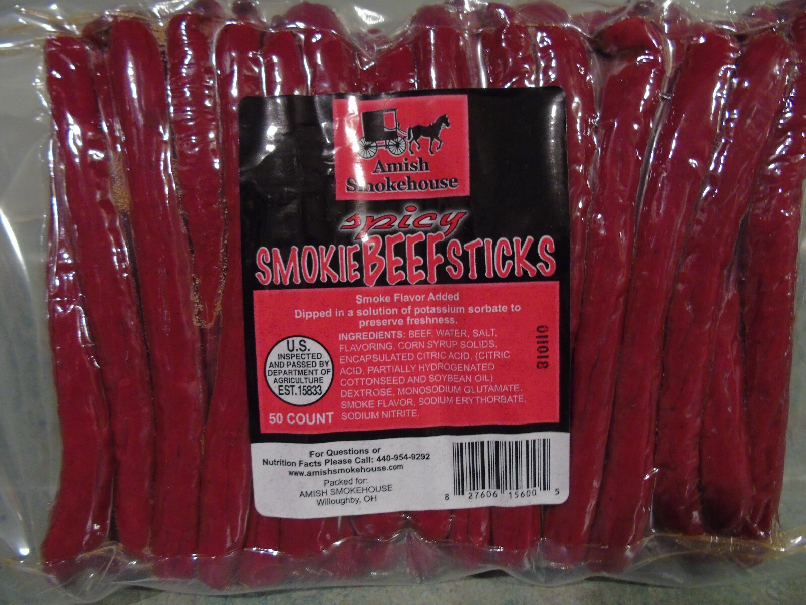 Amish Smokehouse Beef Sticks 50ct Bulk, Spicy Amish Smokehouse Beef Sticks 50ct Bulk, Spicy