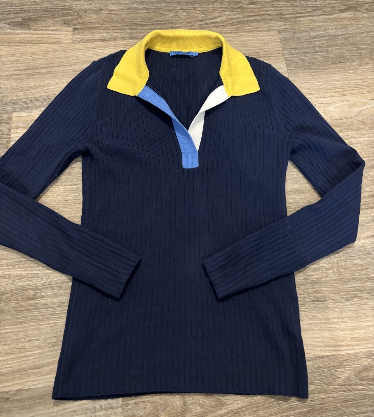 J. McLaughlin Michaela Ribbed Sweater Navy Multi Size Small Retro Nautical J. McLaughlin Michaela Ribbed Sweater Navy Multi Size Small Retro Nautical