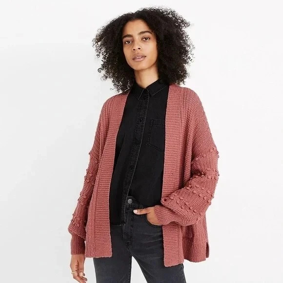 Madewell Bobble Cardigan Sweater Women\'s XS Dusty Rose Pink Open Front AB751