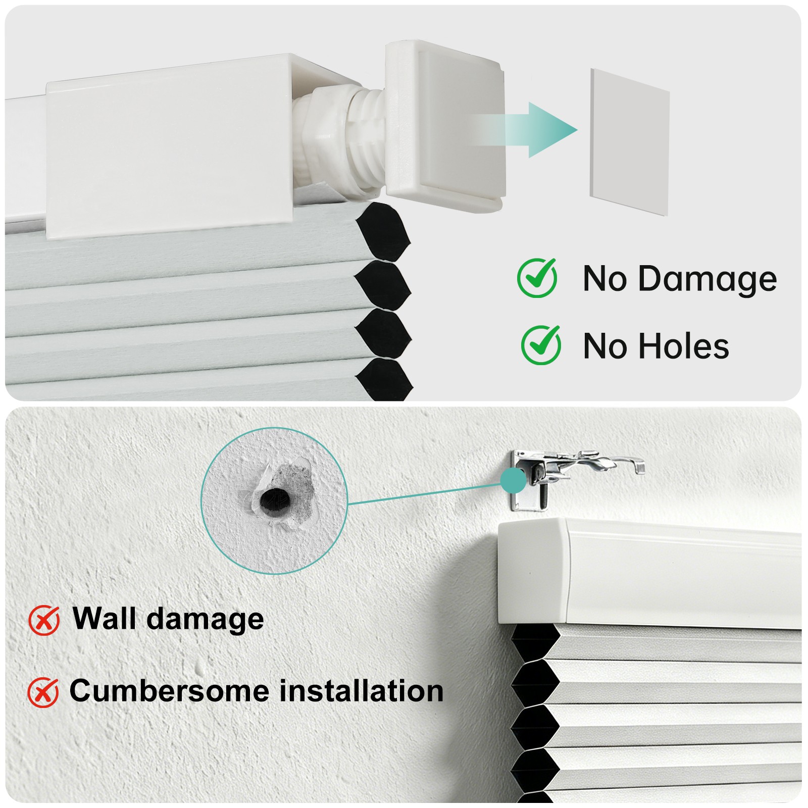 No Drill No Tools Blackout Cellular Shades Cordless Blinds for Windows Honeycomb