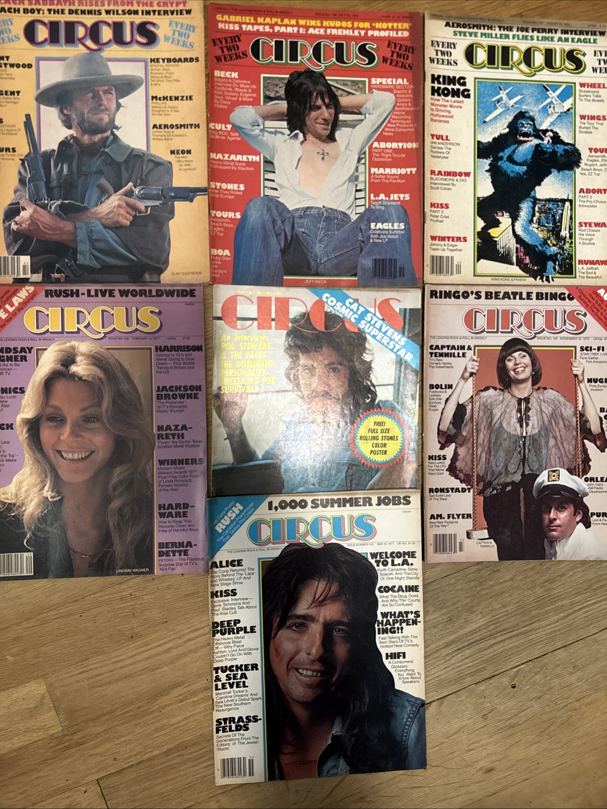 Circus Magazine Lot of 7 - 1971/1976/1977 Alice Cooper, Rush, Aerosmith, Ringo