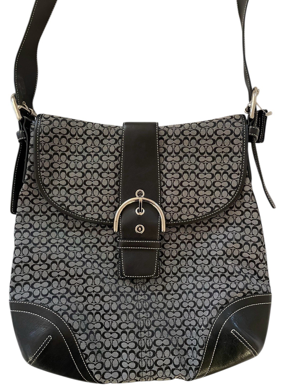 Vtg Coach Black North South Soho Bag Sig C Jacquard Flap Shoulder  J3M 6377 Y2K