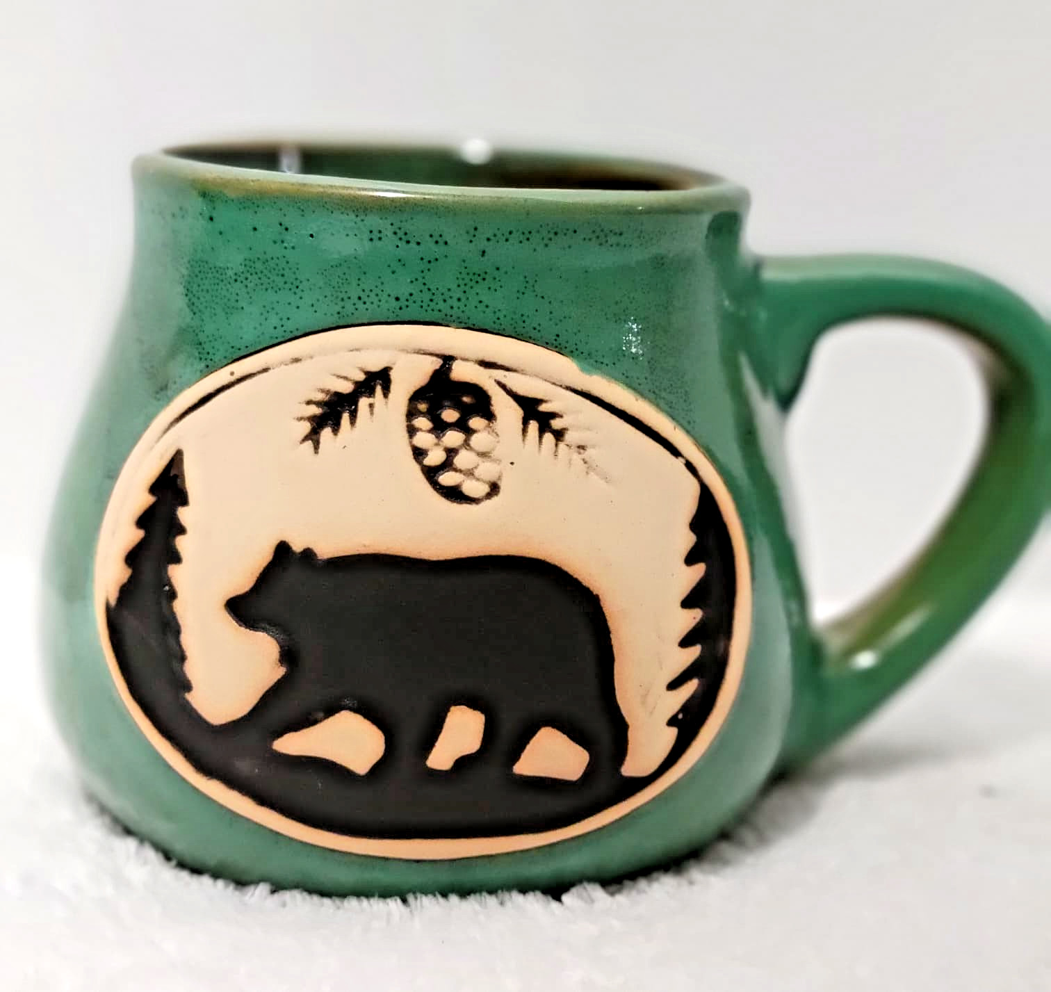 Cape Shore Authentic Stoneware Coffee Mug Bear Green/Brown Beanpot Style 16oz